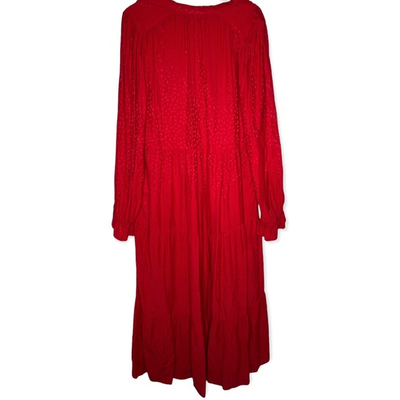 *SOLD* Anthropologie A+ Size 1X Maeve Red Wendy Tiered Tie Neck Maxi Dress - Picture 5 of 6